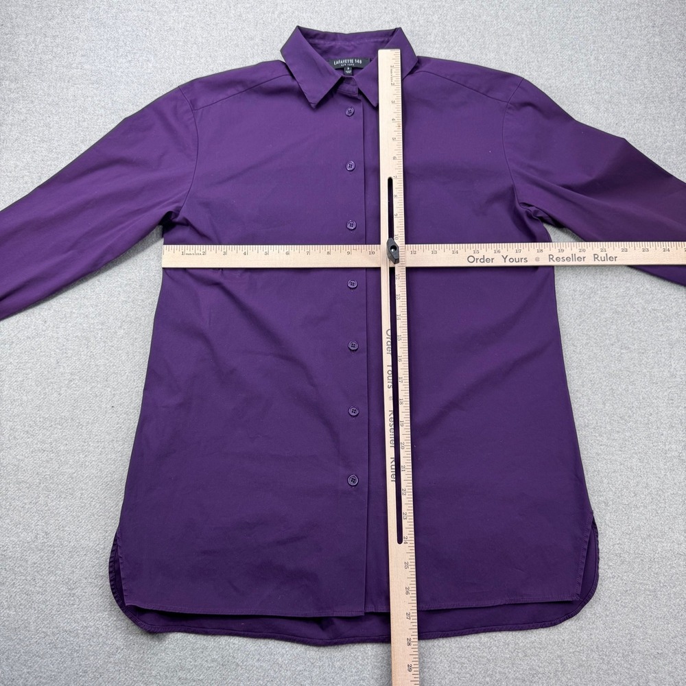 Lafayette 148 Luisa Purple‎ Stretch Cotton Long Tunic Shirt Women's P Petite - Picture 5 of 9